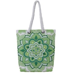 Floral-green-mandala-white Full Print Rope Handle Tote (small) by Vaneshart