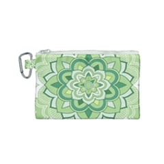 Floral-green-mandala-white Canvas Cosmetic Bag (small) by Vaneshart