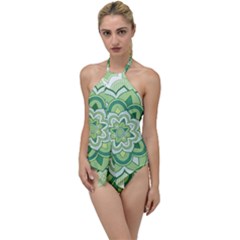 Floral-green-mandala-white Go With The Flow One Piece Swimsuit by Vaneshart