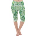 Floral-green-mandala-white Lightweight Velour Cropped Yoga Leggings View1