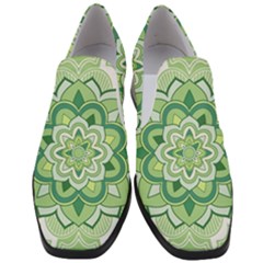 Floral-green-mandala-white Women Slip On Heel Loafers by Vaneshart