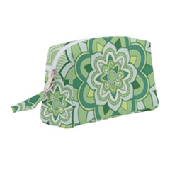 Floral-green-mandala-white Wristlet Pouch Bag (medium) by Vaneshart