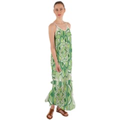 Floral-green-mandala-white Cami Maxi Ruffle Chiffon Dress by Vaneshart