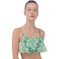 Floral-green-mandala-white Frill Bikini Top