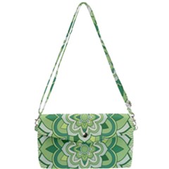 Floral-green-mandala-white Removable Strap Clutch Bag by Vaneshart