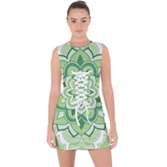 Floral-green-mandala-white Lace Up Front Bodycon Dress