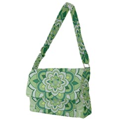 Floral-green-mandala-white Full Print Messenger Bag (l) by Vaneshart