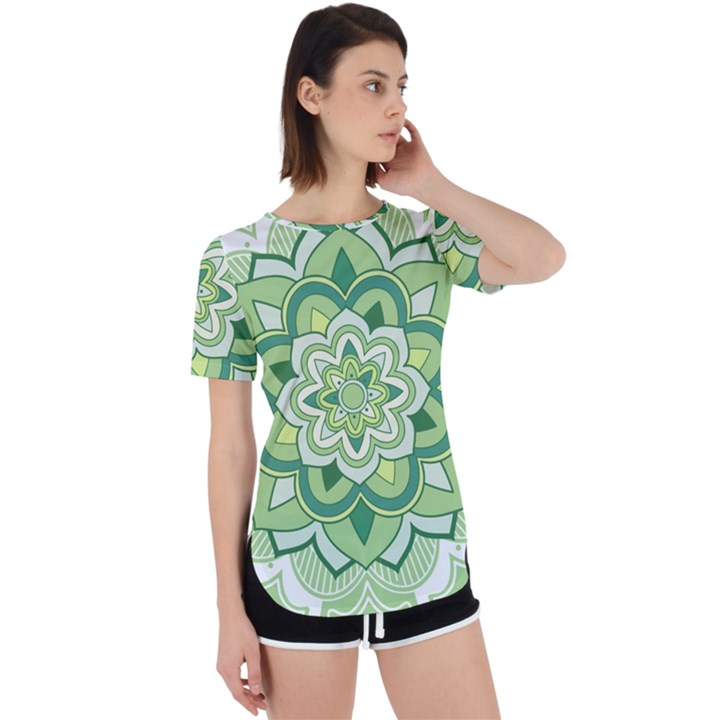 Floral-green-mandala-white Perpetual Short Sleeve T-Shirt