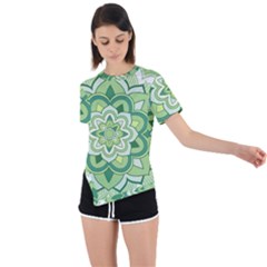 Floral-green-mandala-white Asymmetrical Short Sleeve Sports Tee by Vaneshart