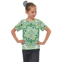 Floral-green-mandala-white Kids  Mesh Piece Tee