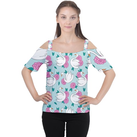 Classy-swan-pattern Cutout Shoulder Tee by Vaneshart