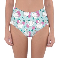 Classy-swan-pattern Reversible High-waist Bikini Bottoms by Vaneshart