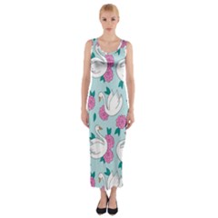 Classy-swan-pattern Fitted Maxi Dress