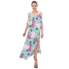 Classy-swan-pattern Maxi Chiffon Cover Up Dress