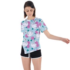 Classy-swan-pattern Asymmetrical Short Sleeve Sports Tee