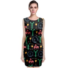 Hand-drawn-happy-birthday-pattern-background Classic Sleeveless Midi Dress