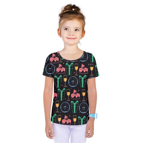 Hand-drawn-happy-birthday-pattern-background Kids  One Piece Tee by Vaneshart