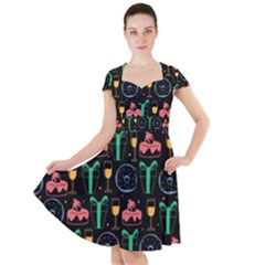 Hand-drawn-happy-birthday-pattern-background Cap Sleeve Midi Dress by Vaneshart