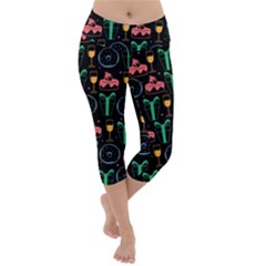 Hand-drawn-happy-birthday-pattern-background Lightweight Velour Capri Yoga Leggings by Vaneshart