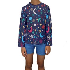 Colorful-background-moons-stars Kids  Long Sleeve Swimwear by Vaneshart