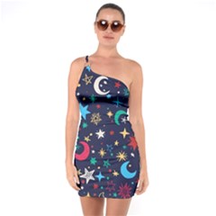 Colorful-background-moons-stars One Soulder Bodycon Dress by Vaneshart