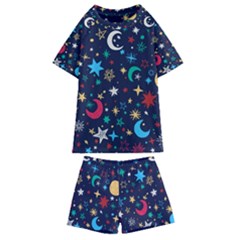 Colorful-background-moons-stars Kids  Swim Tee And Shorts Set by Vaneshart