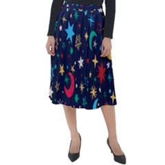 Colorful-background-moons-stars Classic Velour Midi Skirt  by Vaneshart