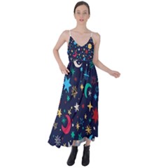 Colorful-background-moons-stars Tie Back Maxi Dress