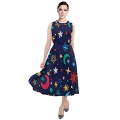 Colorful-background-moons-stars Round Neck Boho Dress by Vaneshart