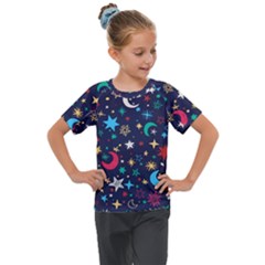 Colorful-background-moons-stars Kids  Mesh Piece Tee