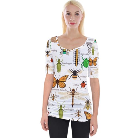 Insects Seamless Pattern Wide Neckline Tee by Vaneshart