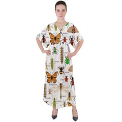 Insects Seamless Pattern V-neck Boho Style Maxi Dress by Vaneshart