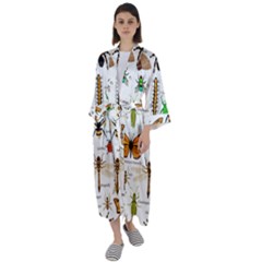 Insects Seamless Pattern Maxi Satin Kimono