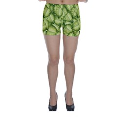 Seamless Pattern With Green Leaves Skinny Shorts by Vaneshart