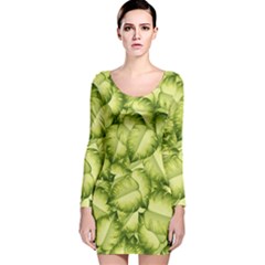 Seamless Pattern With Green Leaves Long Sleeve Velvet Bodycon Dress