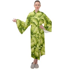 Seamless Pattern With Green Leaves Maxi Velour Kimono by Vaneshart