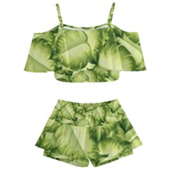 Seamless Pattern With Green Leaves Kids  Off Shoulder Skirt Bikini by Vaneshart