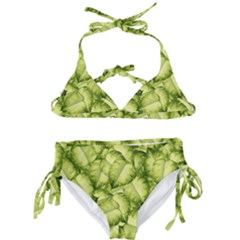 Seamless Pattern With Green Leaves Kids  Classic Bikini Set by Vaneshart