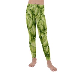 Seamless Pattern With Green Leaves Kids  Lightweight Velour Leggings by Vaneshart