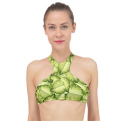 Seamless Pattern With Green Leaves High Neck Bikini Top by Vaneshart