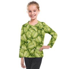 Seamless Pattern With Green Leaves Kids  Long Mesh Tee