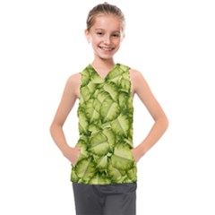 Seamless Pattern With Green Leaves Kids  Sleeveless Hoodie