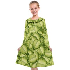 Seamless Pattern With Green Leaves Kids  Midi Sailor Dress