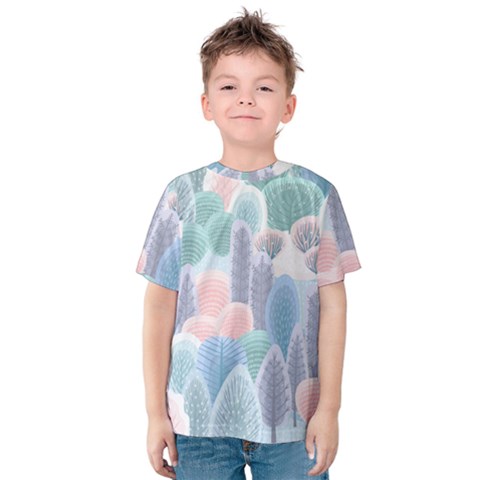 Abstract-seamless-pattern-with-winter-forest-background Kids  Cotton Tee by Vaneshart