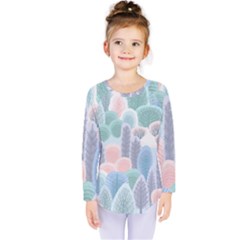 Abstract-seamless-pattern-with-winter-forest-background Kids  Long Sleeve Tee