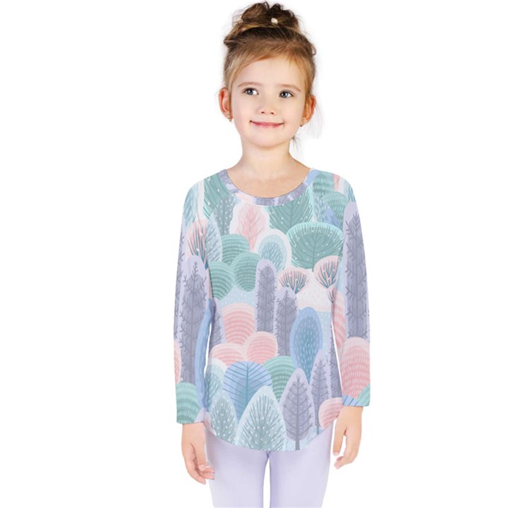 Abstract-seamless-pattern-with-winter-forest-background Kids  Long Sleeve Tee