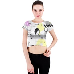 Graphic Design Geometric Background Crew Neck Crop Top by Vaneshart