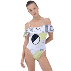 Graphic Design Geometric Background Frill Detail One Piece Swimsuit