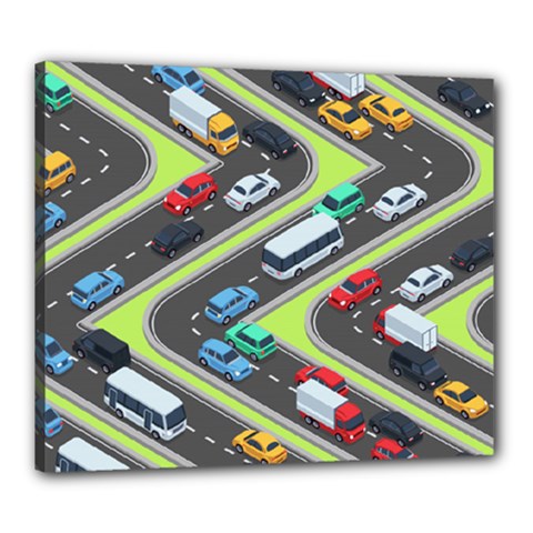 Urban-cars-seamless-texture-isometric-roads-car-traffic-seamless-pattern-with-transport-city-vector- Canvas 24  X 20  (stretched) by Vaneshart