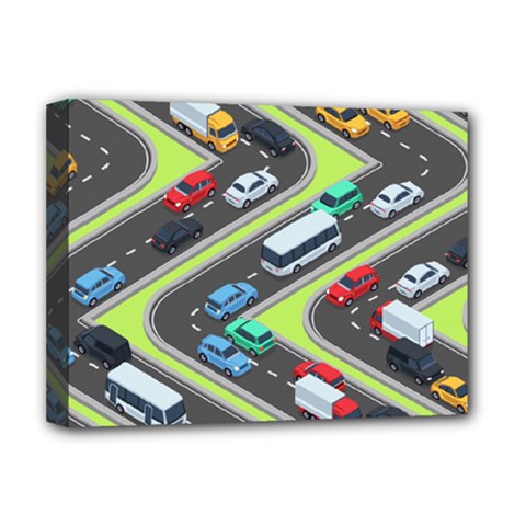 Urban-cars-seamless-texture-isometric-roads-car-traffic-seamless-pattern-with-transport-city-vector- Deluxe Canvas 16  X 12  (stretched)  by Vaneshart